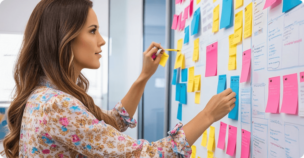 Woman working with sticky notes